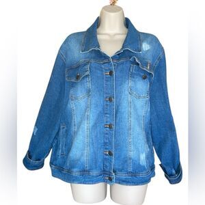 Fairchild Distress 3X Unique Aztec Blue embroidered Back Jean jacket Like New